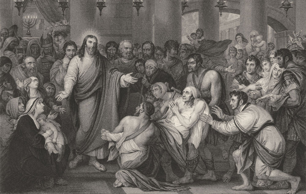 CHRIST HEALING THE SICK. Benjamin West, Esqre 1835 old antique print picture